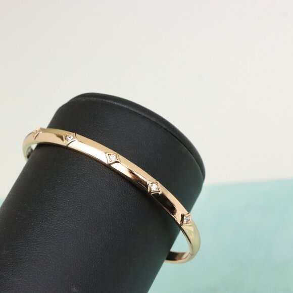 Elegant Rose Gold Bangle with Square Accents & Crystal Detailing, XPBL0510 - Picture 8 of 11